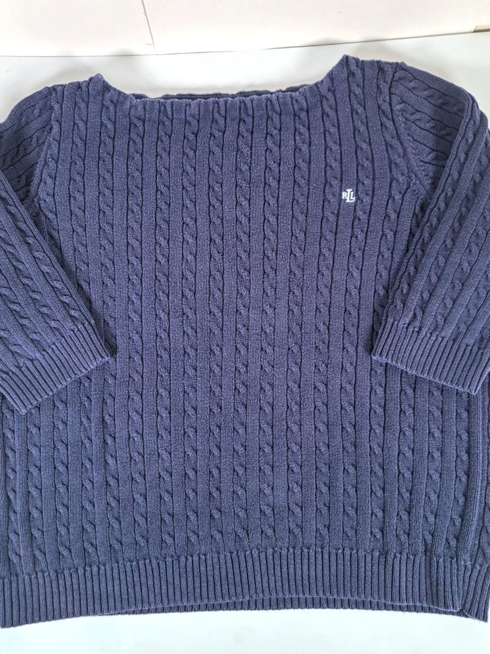 Vintage Lauren Ralph Lauren Sweater Womens 2XL Blue Chunky Cable-Knit 3/4 Sleeve